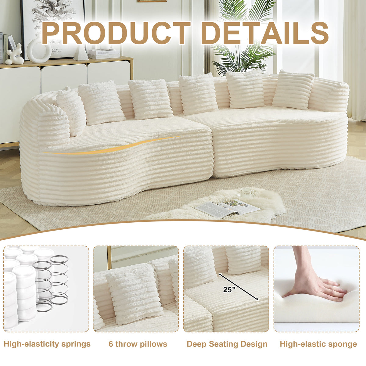Curved Sectional Sofa - 111.5-inch Oversized Modern Design, photo 7 of 10