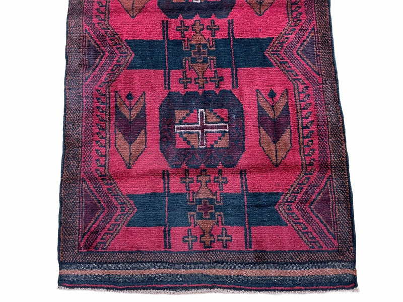2' 10" X 4'6" Vintage Handmade Tribal Wool Rug Balouchi Rug Afghan Rug Red Black
