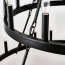 2 Tiers Wagon Wheel Chandelier Wooden Farmhouse 36 Light (24 / 12) Or (12 / 24) Metal Chandeliers 2 Story Light Fixtures Industrial For High Ceiling Living Dining Room Foyer, Adjustable Height - Black by HouseOfZazla