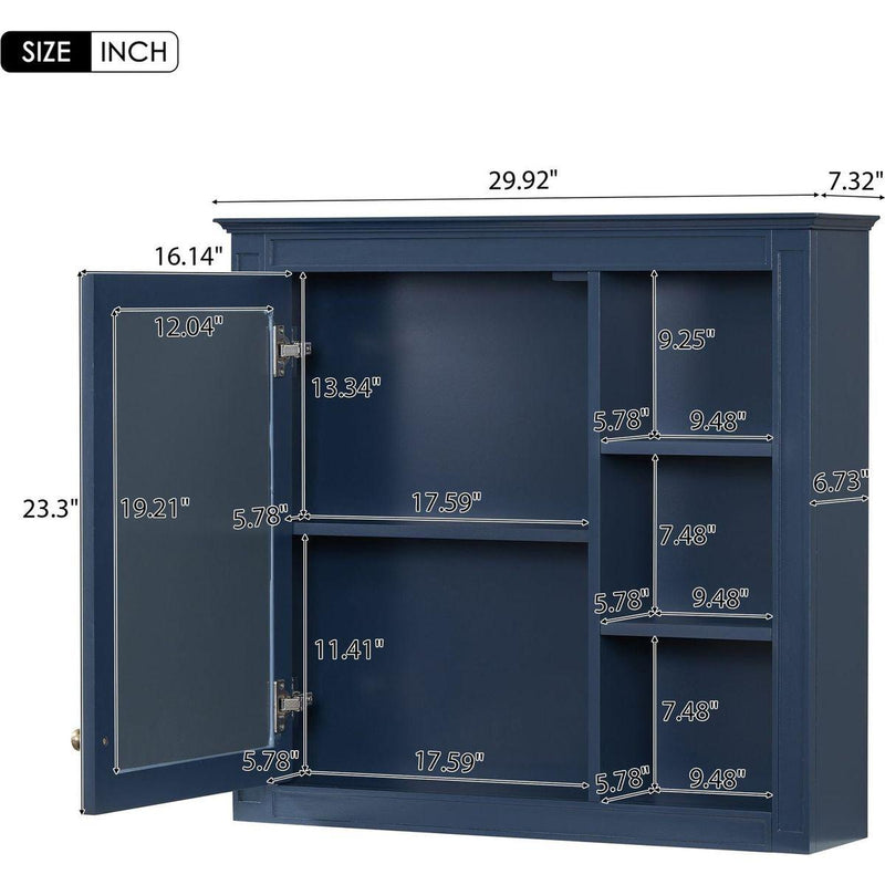 30" x 28" Medicine Cabinet, Wall Mounted Bathroom Storage Cabinet, Modern Bathroom Wall Cabinet with Mirror,Medicine Cabinet, Mirror Cabinet with 3 Open Shelves (Not Include Bathroom Vanity)