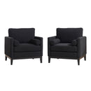 Wide Modern Farmhouse Performance Accent Chair With Legs, Wood Base by HouseOfZazla