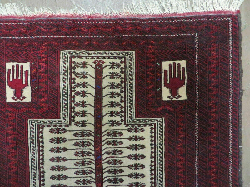 3' X 5' Antique Handmade Turkoman Balouchi Prayer Wool Rug Khamesh