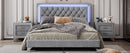 3-Pieces Bedroom Sets,Queen Size Upholstered Platform Bed with LED Lights and Two Nightstands-Gray