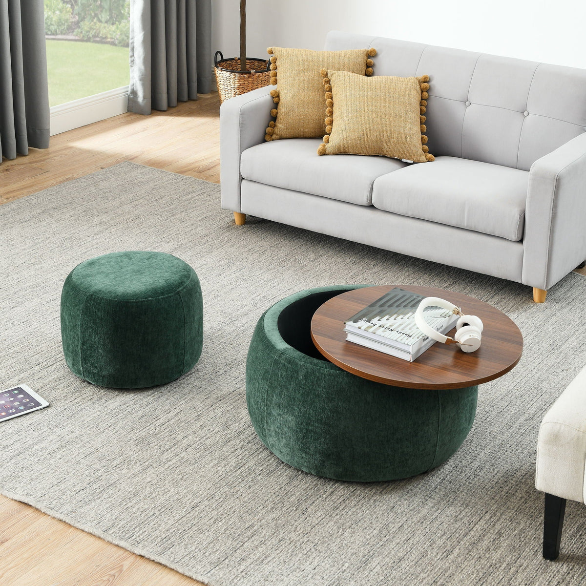 Round Storage Ottoman, 2 In 1 Function, End Table And Ottoman, photo 11 of 16