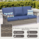 76.7" Wide Outdoor Wicker Patio Sofa with Armrests