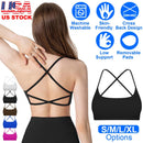 Women Cross Back Sport Bras Padded StrappyÊCrop Open Back Low Impact Bras SexyÊFitnessÊTank Tops with Removable Pads Thin Straps for Gym Yoga Workout
