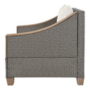 4-Piece Rattan Outdoor Conversation Sofa Set with Wooden Coffee Table and Cushions Seating 5 People for Patio, Garden and Backyard (Grey)