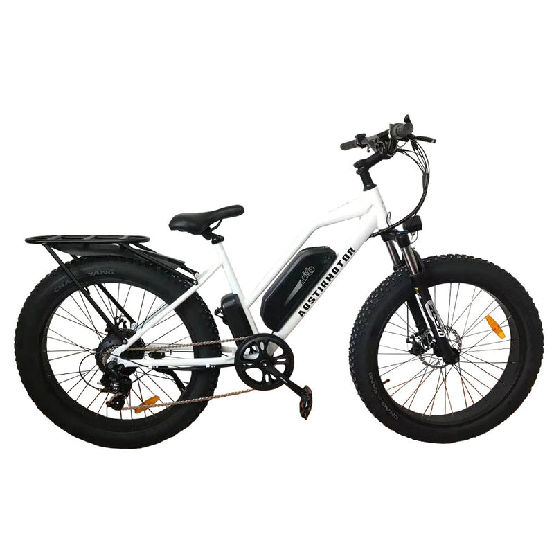 26" 750W Camouflage Electric Bike Fat Tire P7 48V 13AH Removable Lithium Battery for Adults with Detachable Rear Rack Fender (White)S07-G