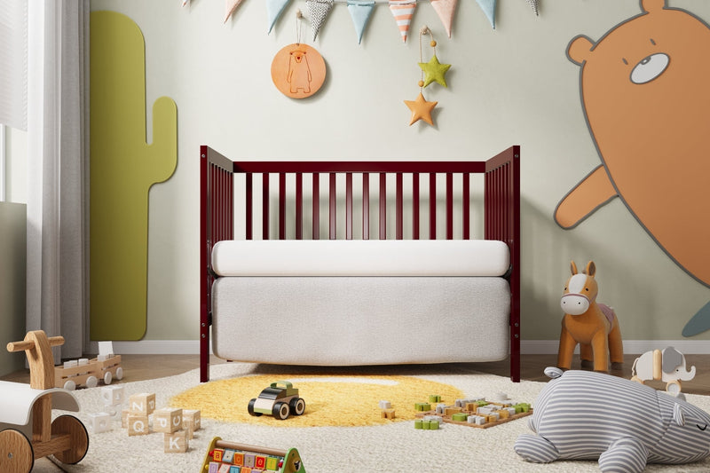 ,5-In-1 Convertible Crib, Converts from Baby Crib to Toddler Bed, Fits Standard Full-Size Crib Mattress, Easy to Assemble 53x29x9 Inches-CHERRY