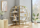 4 Tiers Home Office Open Bookshelf, Round Shape, Different Placement Ways, MDF Board, Gold Metal Frame, White