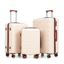 3-Piece ABS Spinner Wheel Luggage Set 20"/24"/28" Beige