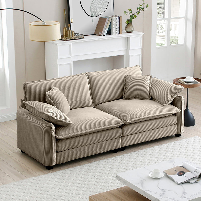 Walker Edison - Warm and Cozy Living Room Sofa with 4 Pillows Upholstered Large Deep Seat 2 Seater Sofa for Living Room,Tan Corduroy