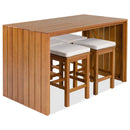 5 Piece Outdoor Bar Set, Patio Acacia Wood Bar Height Table & Four Stools with Cushions, Wood Dining Bar Set for Backyard, Poolside, Balcony, Beige Cushion and Natural Wood by Montret