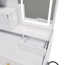 LED Vanity Mirror With Stool, 2 Drawers & 5 Storage Cabinets, Adjustable Lighting Mdf Dressing Table For Bedroom - White by HouseOfZazla