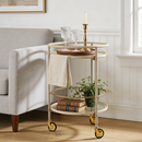 Round Bar Cart with Tempered Glass Shelves and Gold Accents by HouseOfZazla