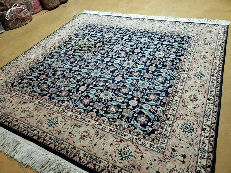 6' X 6' Gorgeous Handmade India Floral Oriental Wool Rug Square Blue Carpet Wow