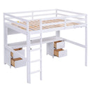 Full Size Loft Bed With Desk, Cabinets, Drawers, Charging Station And Bedside Tray, Sturdy Frame, No Box Spring Required - White by Unique Piece Furniture