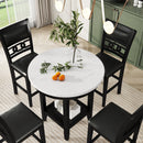 5-piece Counter Height Dining Round Table Set with One Faux Marble Top Dining Table and Four PU-leather Chairs,Dark Espresso