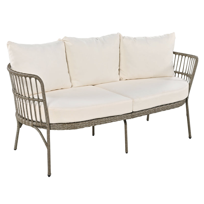 4-Piece Rattan Outdoor Patio Conversation Set with Seating Set for 5 and Coffee Table for Porch, Backyard and Garden (Brown Grey)