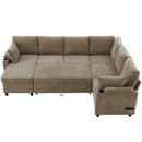 U-Shaped Sectional Sofa Bed With Storage, Charging Ports, And Cup Holders - Brown by HouseOfZazla