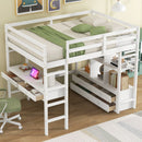 Full Size Loft Bed With Built In Desk, 2 Drawers, Storage Shelves - White by HouseOfZazla
