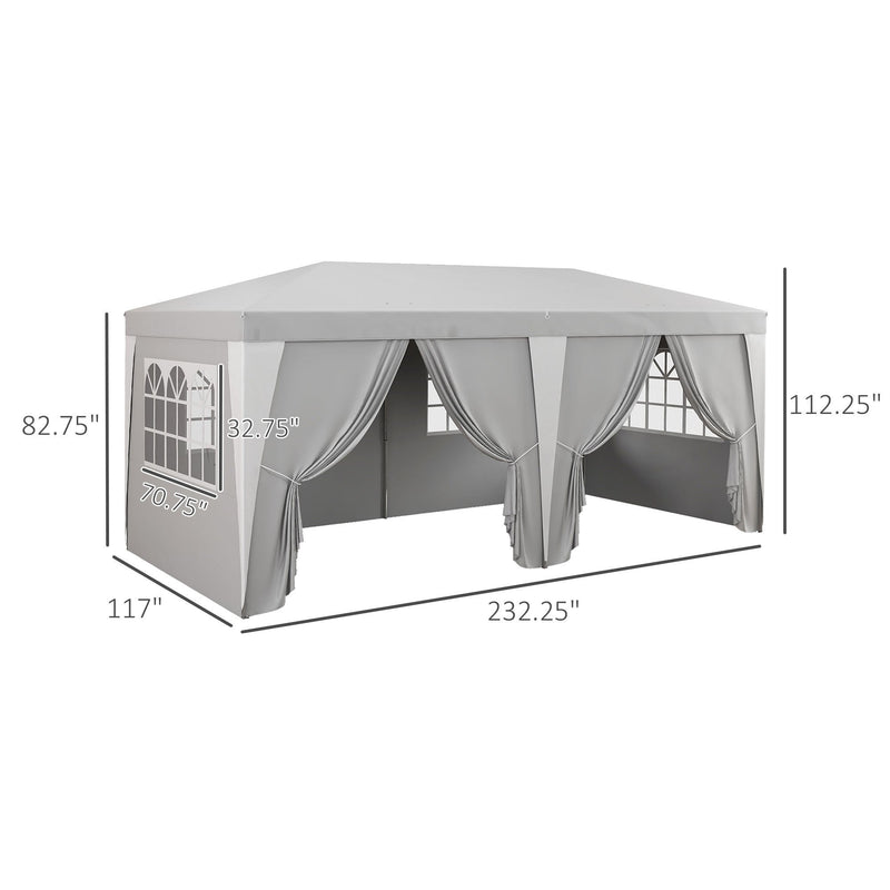 19 x 10' Pop Up Canopy Tent with 6 Removable Sidewalls, 4 Windows, Large Ez Up Canopy with Adjustable Height, Instant Shelter Gazebo for Outdoor Events, Party, Wedding, Gray