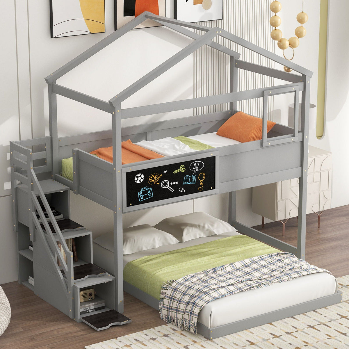 House Style Bunk Bed With Storage Staircase And board, photo 9 of 14
