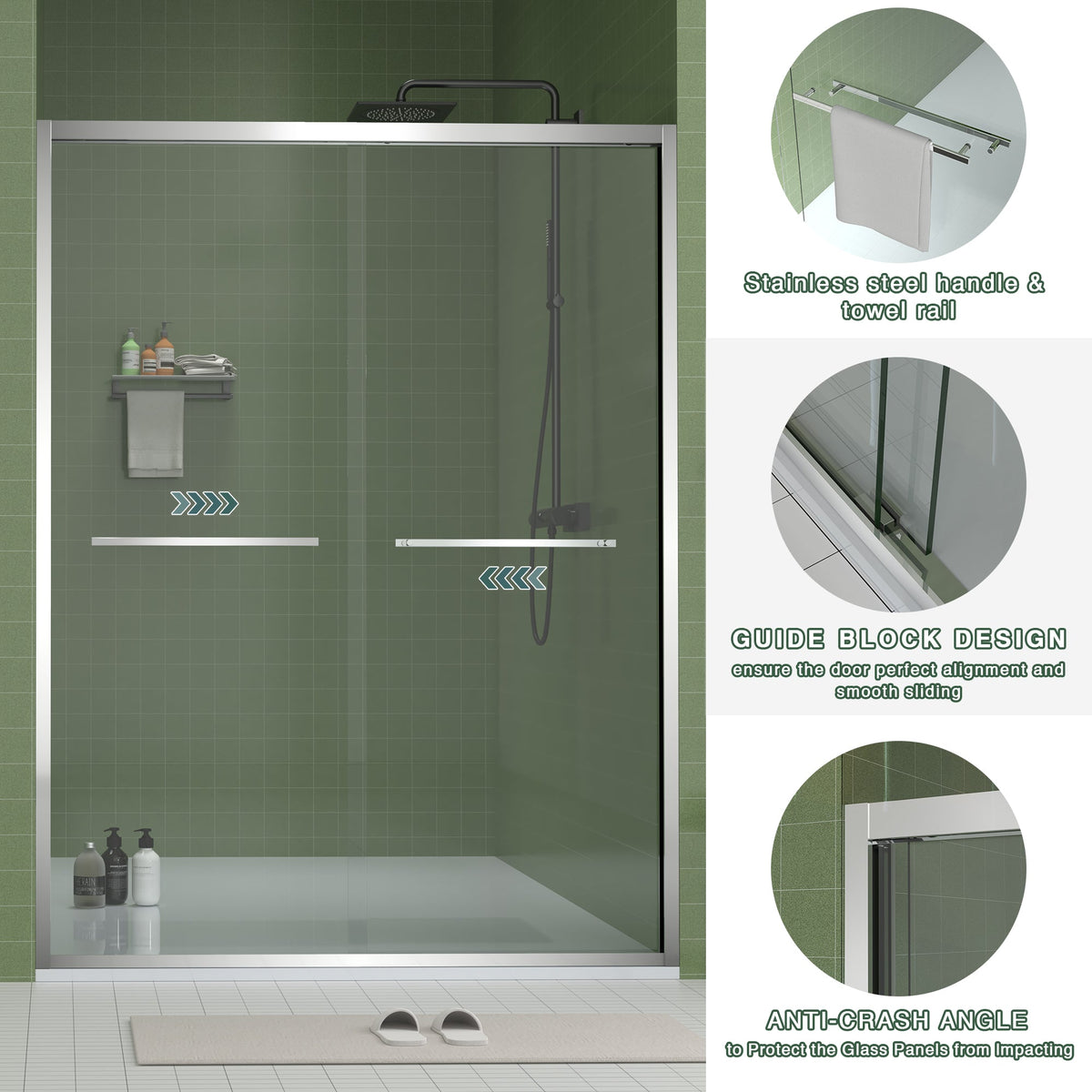 Aluminum Frame Double Sliding Shower Door (56-60"x70"), photo 6 of 10
