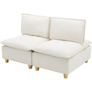 58-inch double-seat sofa in straight-row style, made of beige flannel, with a fashionable and minimalist design, which is suitable for the living room and balcony.
