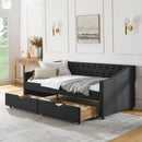 Upholstered Tufted Daybed With 2 Drawers, Waved Arms by HouseOfZazla