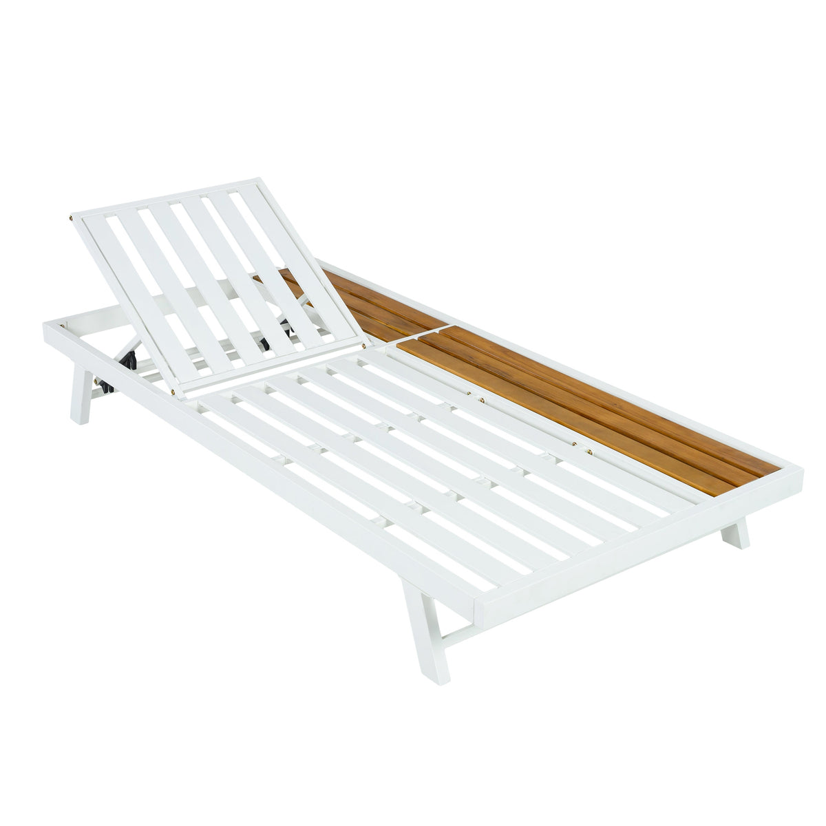 White Iron + Teak Finish Chaise Lounge Frame, photo 3 of 10