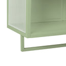 23.62"Glass Doors Modern Two-door Wall Cabinet with Featuring Two-tier Enclosed Storage, an Open Shelf, and Towel Rack, for Entryway Living Room Bathroom Dining Room,Green