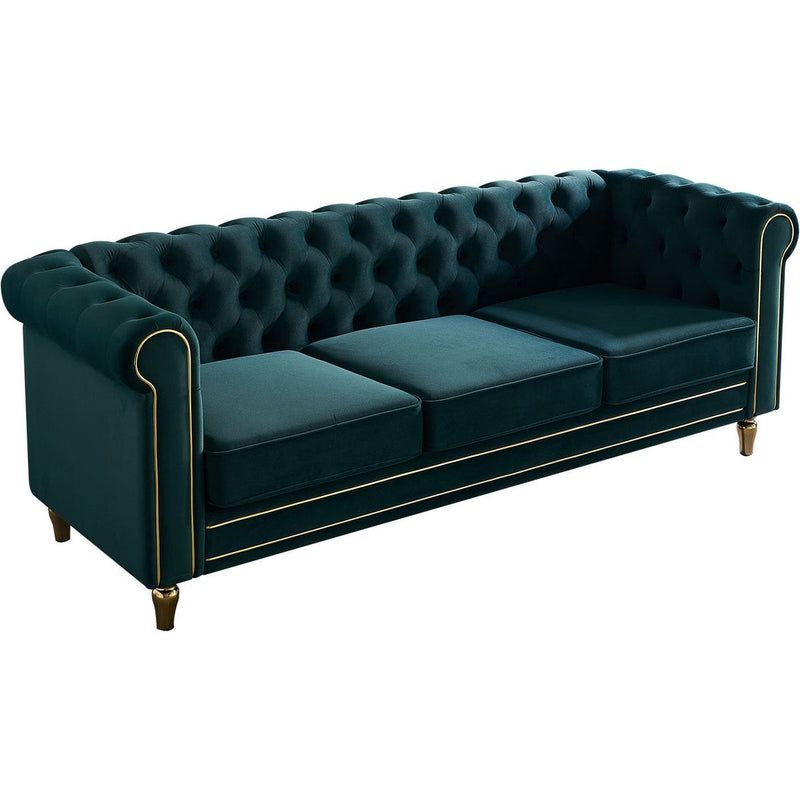 Chesterfield Velvet Sofa 84.65 inch for Living Room GREEN Color