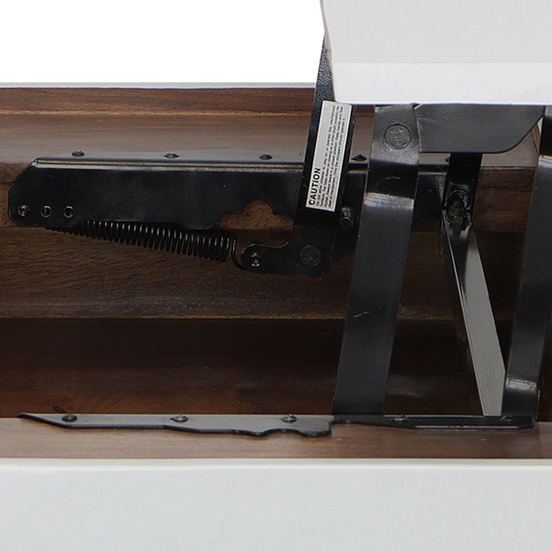 45 Inch Rectangular Mango Wood Coffee Table, Lift Top Storage, Iron Frame, White, Black