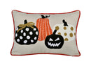 Embroidered Halloween Pumpkin Pillow – Spooky Polka Dot Linen Throw Accent