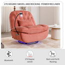 270 Degree Swivel Power Recliner with Voice Control, Bluetooth Music Player,USB Ports, Atmosphere Lamp, Hidden Arm Storage and Mobile Phone Holder for Living Room, Bedroom, Apartment, Red