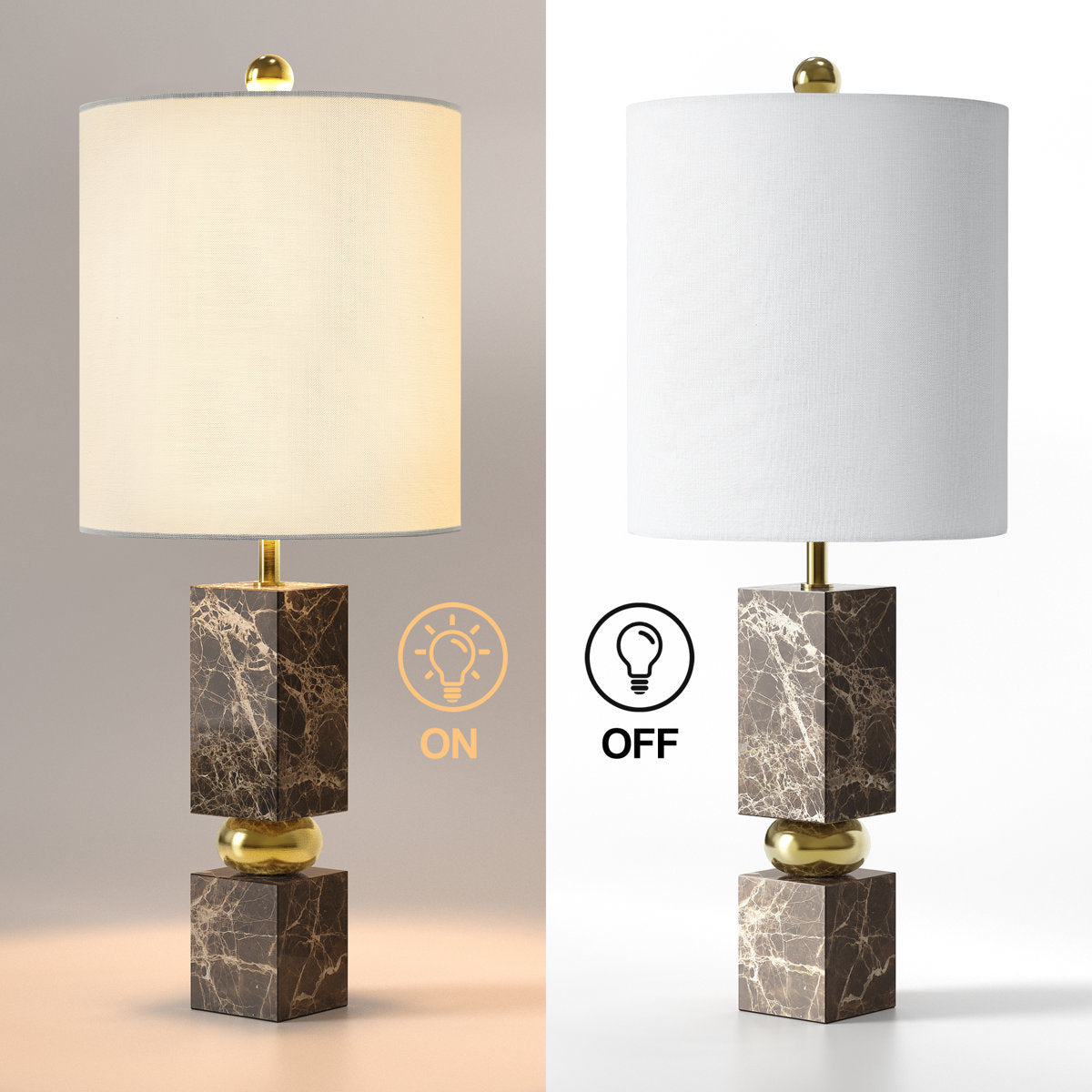 Modern Marble Table Lamp, 25-Inch, Pre-Assembled, Brown, photo 3 of 6