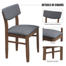 2 PCS Dining Chairs Fabric Cushion Retro Upholstered Chairs Solid Rubber Wood for Kitchen Dining Room Small Space Grey Walnut Color