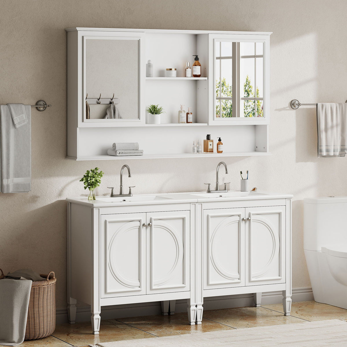 Double Sink Bathroom Vanity Set with Wall Mount Mirror Cabinet, photo 24 of 40