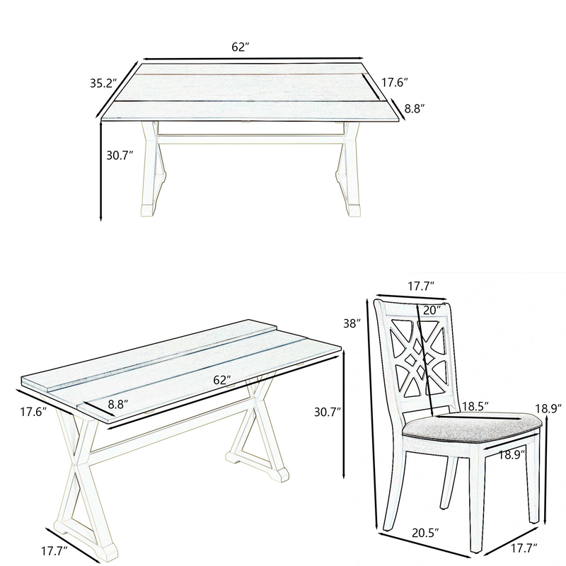 5-Piece 62x35.2inch Extendable Rubber Wood Dining Table Set with X-shape Legs,Console Table with Two 8.8Inch-Wide Flip Lids and Upholstered Dining Chairs, Beige