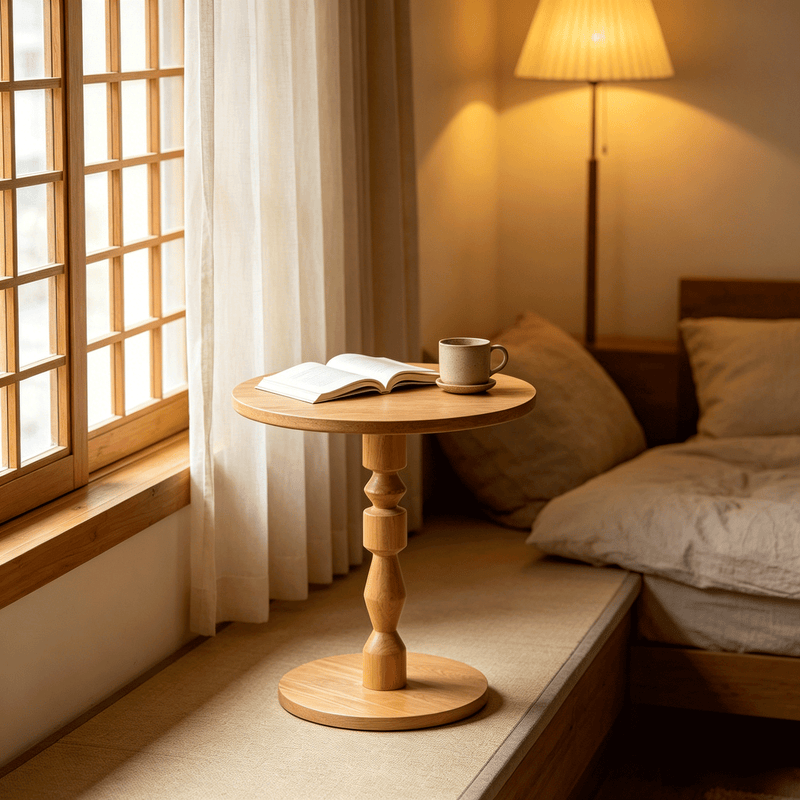 Round Side Table with MDF Tabletop and Solid Wood Legs, photo 2 of 9