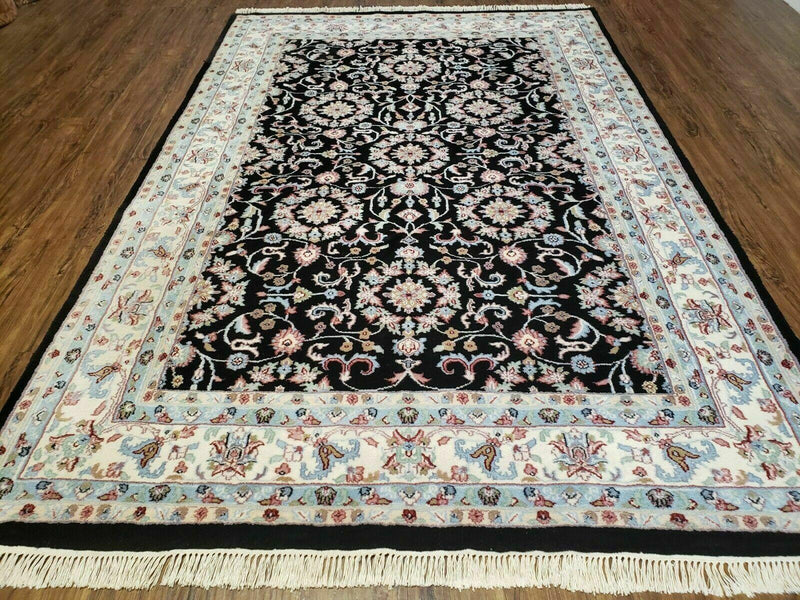 6' X 9' Handmade Indian Agra Wool Rug Carpet Vegetable Dyes Black