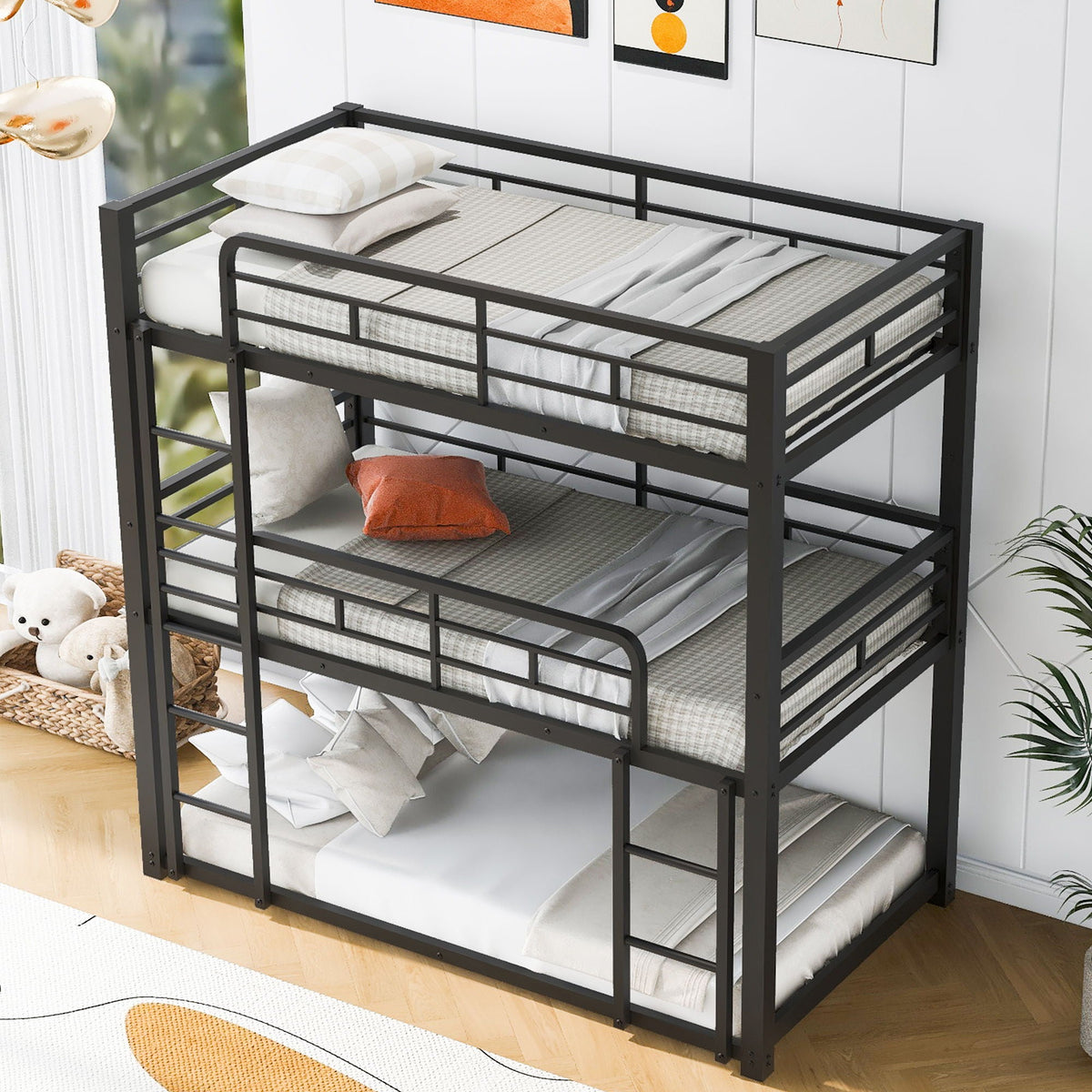 Triple Bunk Bed With Sturdy Construction And Space Saving Design, photo 7 of 16