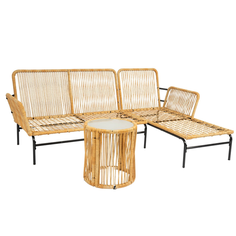 Walker Edison | Wicker 3 Pieces Outdoor Sectional Chat Set