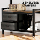 Hall Tree With 2 Movable Drawers, Shoe Storage, Shelves, Garment Racks, And 23 Hooks For Entryway - Rustic Brown by HouseOfZazla