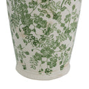 6.5x6.5x11.6 White Ceramic Flower Vase with Green Floral Pattern by HouseOfZazla