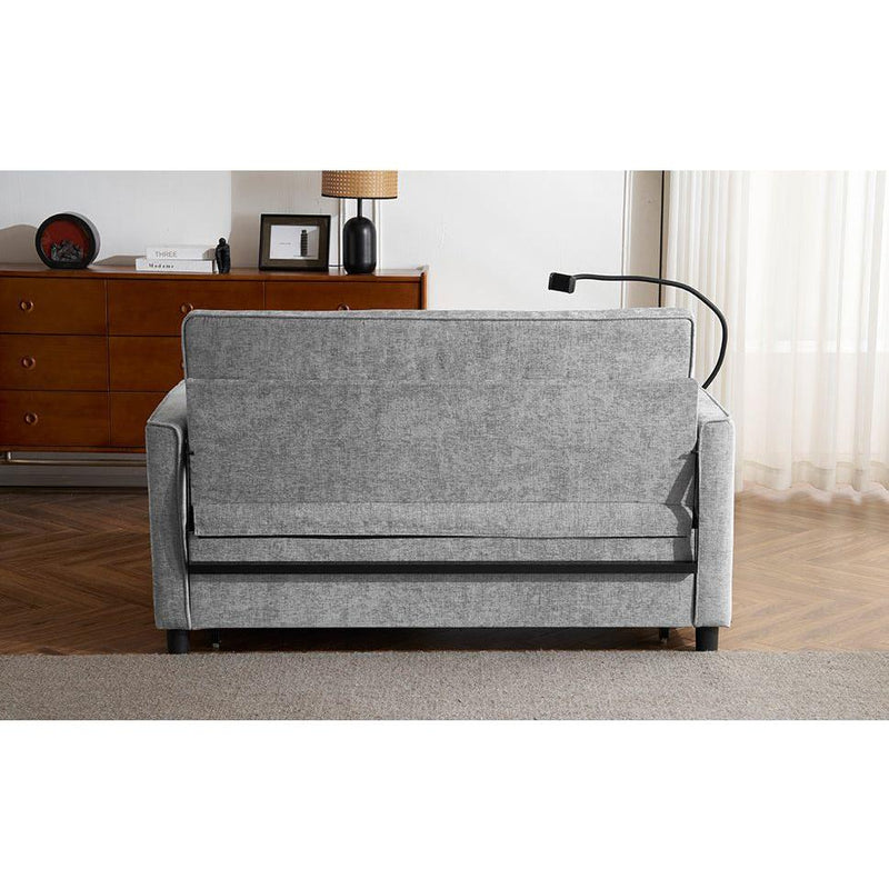56.9' Loveseat Sofa Pull-out Sofa Bed Sleeper Sofa with a Reversible Backrest Cushion, Side Pockets, Two USB Ports and a Phone Holder for Living Room, Grey