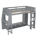 Gaming Loft Bed With Desk, Multi Storage Shelves, LED Lighting, And Hanging Clothes Rack by HouseOfZazla