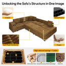 110.2" L-Shaped Sectional Sofa Set with Removable Ottoman in Camel