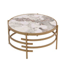 32.48" Round Coffee Table With Sintered Stone Top&Sturdy Metal Frame, Modern Coffee Table for Living Room, Golden